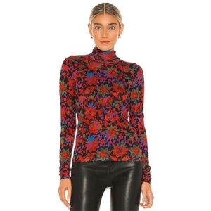 RAG & BONE Rag & Bone Wallpaper Shaw Turtleneck Red Floral Blouse Small